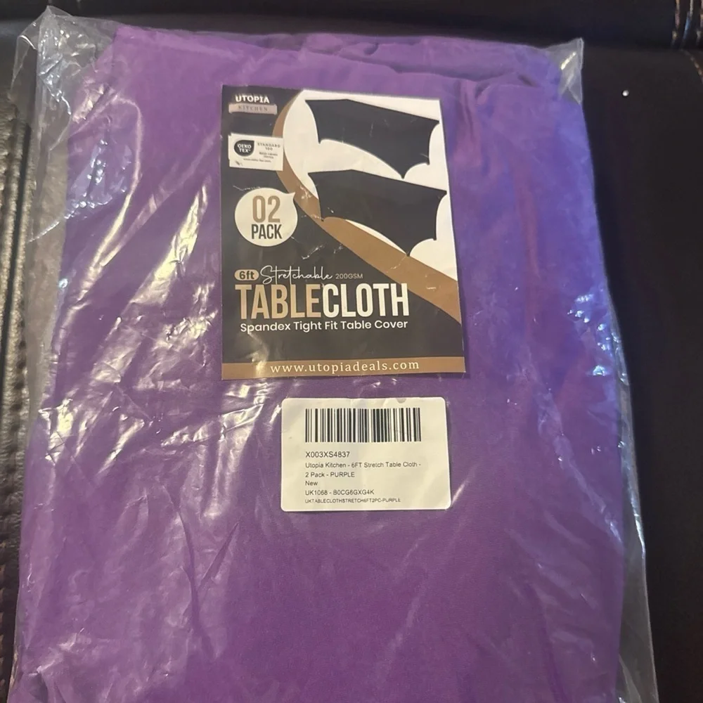 Utopia Kitchen 6FT Spandex Tablecloth 200 GSM, Purple Fitted, Rectangle Cover